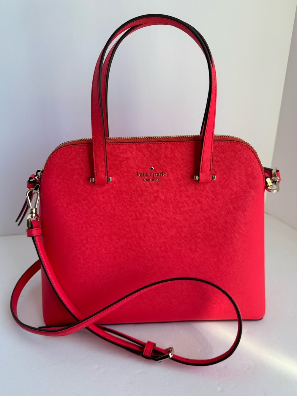 Kate Spade New York Hot Pink Maise Dome Saffiano Leather Crossbody Satchel Purse - Picture 2 of 16